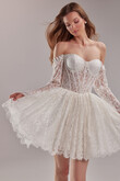 Eden Short Lace Corset Wedding Dress with Off-Shoulder Sleeves preview photo # 4