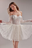 Eden Short Lace Corset Wedding Dress with Off-Shoulder Sleeves preview photo # 5