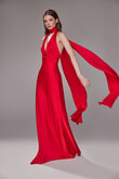Athena Red Silk Satin Slip Dress with Shawl