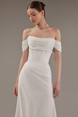 Riley Ivory Satin Off-Shoulder Gown with Lace-Up Back preview photo # 3