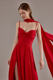 Ingrid Red Silk Corset Evening Gown with Slit preview photo # 3