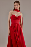 Ingrid Red Silk Corset Evening Gown with Slit preview photo # 4
