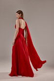 Ingrid Red Silk Corset Evening Gown with Slit preview photo # 5