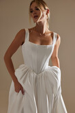 Casia Basque Waist Satin A-Line Dress with Pockets preview photo # 3