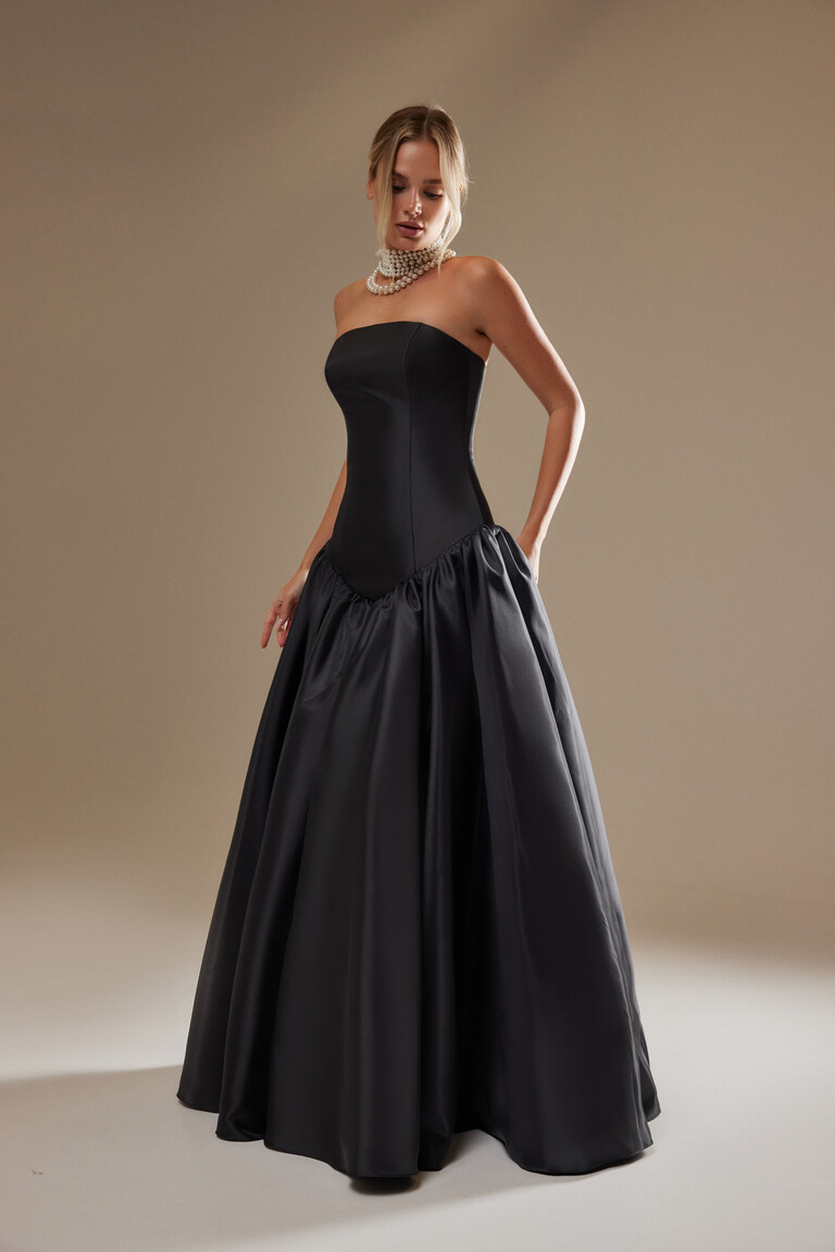 Francesca Black Strapless Drop Waist Ball Gown