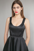 Barbara Midi Black Satin Corset Cocktail Dress preview photo # 3