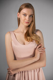 Barbara Midi Powder Pink Satin Corset Dress preview photo # 3