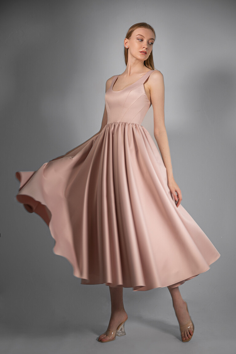 Barbara Midi Powder Pink Satin Corset Dress