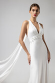 Athena Silk Satin Slip Wedding Dress with Shawl preview photo # 16