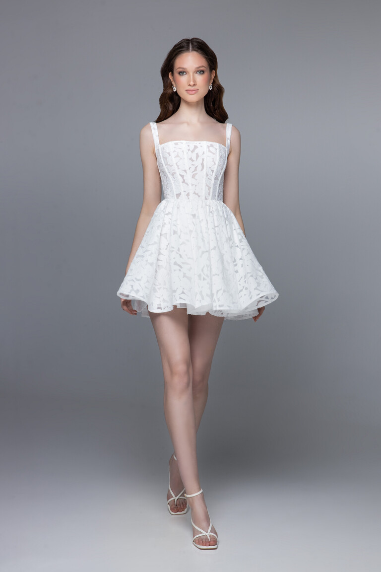 Full length Ruta off-white short wedding dress for engagement parties with floral lace
