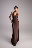 Athena Chocolate Silk Satin Slip Dress with Shawl preview photo # 3