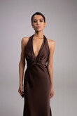 Athena Chocolate Silk Satin Slip Dress with Shawl preview photo # 6