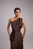 Julia Chocolate Satin One-Shoulder Column Midi Dress preview photo # 5