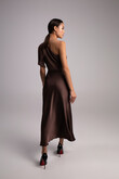 Julia Chocolate Satin One-Shoulder Column Midi Dress preview photo # 6