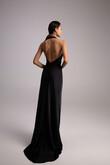 Athena Black Silk Satin Slip Dress with Shawl preview photo # 11