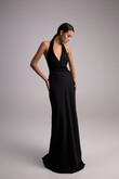 Athena Black Silk Satin Slip Dress with Shawl preview photo # 8