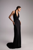 Athena Black Silk Satin Slip Dress with Shawl preview photo # 9