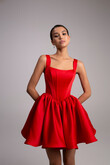 Casia Mini Red Satin Dress with Bubble Skirt