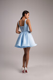 Casia Mini Blue Satin Dress with Bubble Skirt preview photo # 3