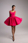 Casia Mini Fuchsia Satin Dress with Bubble Skirt