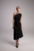 Julia Black Satin One-Shoulder Column Midi Dress