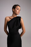 Julia Black Satin One-Shoulder Column Midi Dress preview photo # 5