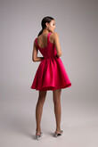 Casia Mini Fuchsia Satin Dress with Bubble Skirt preview photo # 3