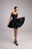Casia Mini Black Satin Dress with Bubble Skirt