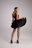 Casia Mini Black Satin Dress with Bubble Skirt preview photo # 3
