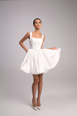Casia Mini Ivory Satin Dress with Bubble Skirt preview photo # 7