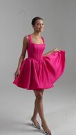 Casia Mini Fuchsia Satin Dress with Bubble Skirt preview video # 2