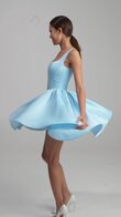 Casia Mini Blue Satin Dress with Bubble Skirt preview video # 2