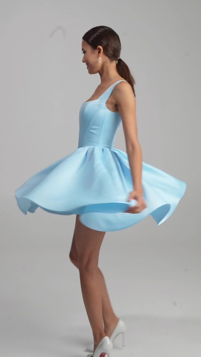 Casia Mini Blue Satin Dress with Bubble Skirt