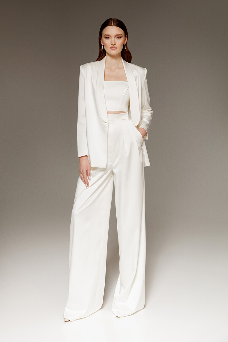 Andrea 3-Piece Satin Bridal Suit with Palazzo Pants