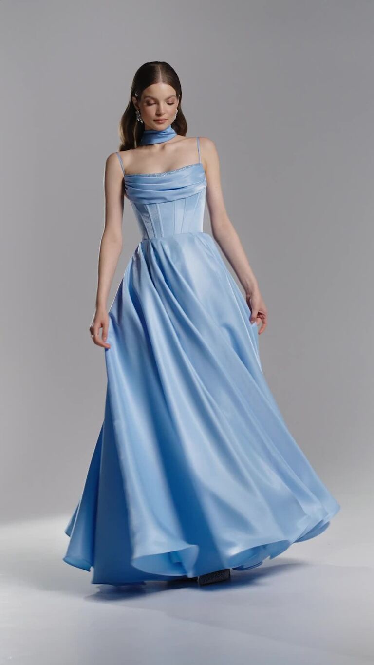Rihanna Light Blue Satin Strappy Corset Gown