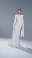 Ashley Crepe Wedding Dress with Cape Sleeves preview video # 2