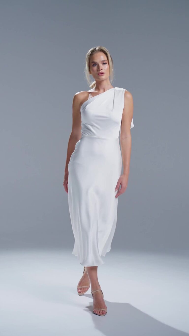 Julia Ivory Satin One-Shoulder Column Midi Dress