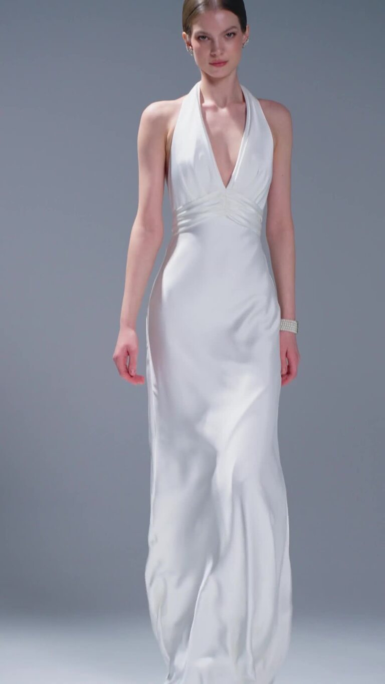 Athena Silk Satin Slip Wedding Dress with Shawl