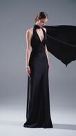 Athena Black Silk Satin Slip Dress with Shawl preview video # 2
