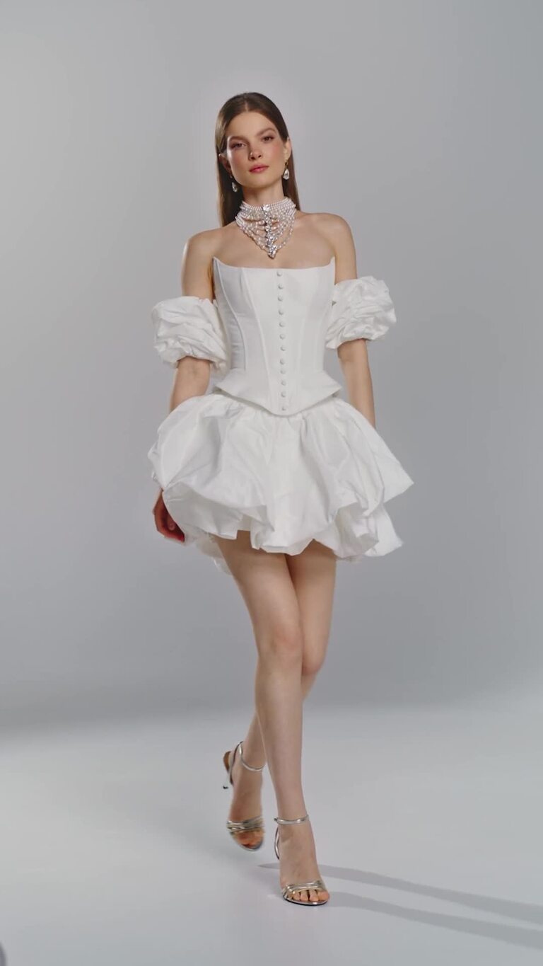 Amira Mini Ivory Taffeta Corset Dress