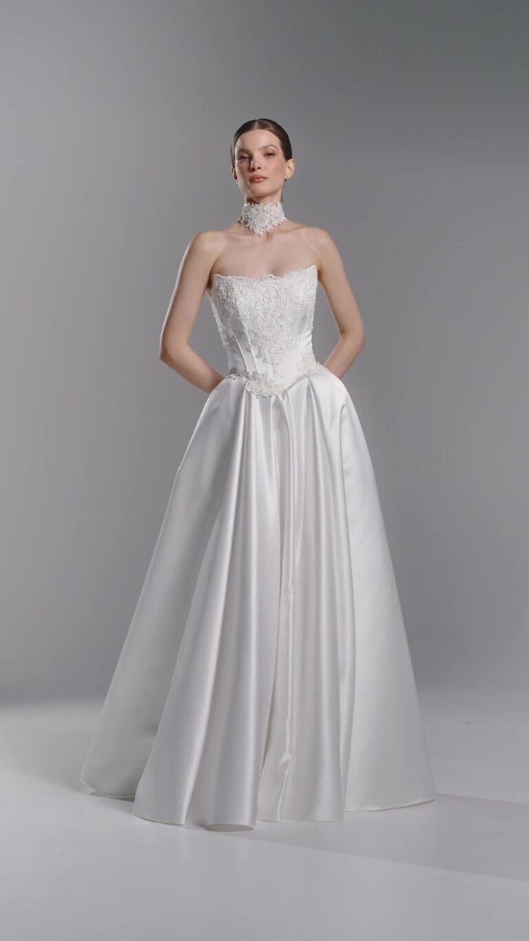 Demna Satin Ball Gown with Embroidered Lace Corset