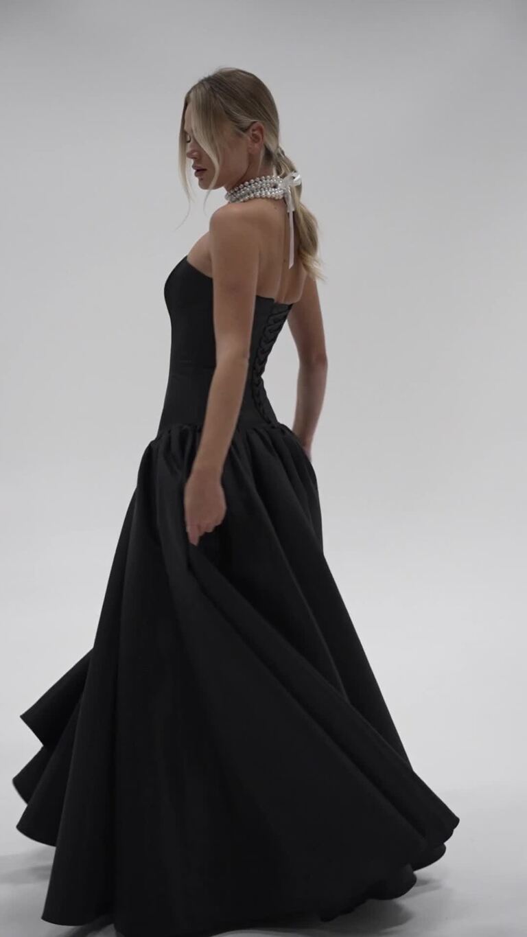 Francesca Black Strapless Drop Waist Ball Gown