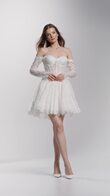 Eden Short Lace Corset Wedding Dress with Off-Shoulder Sleeves preview video # 2