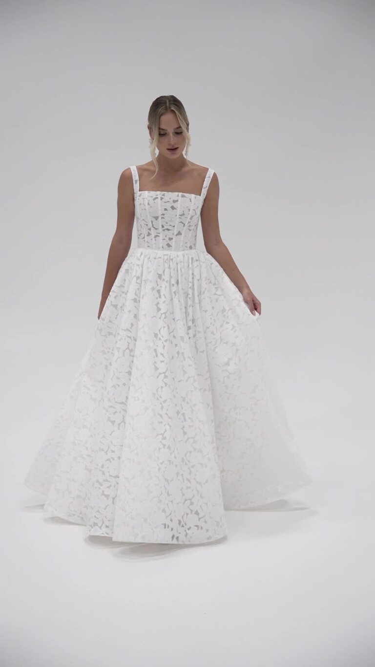 Ruta Square Neck Floral Lace A-Line Wedding Dress