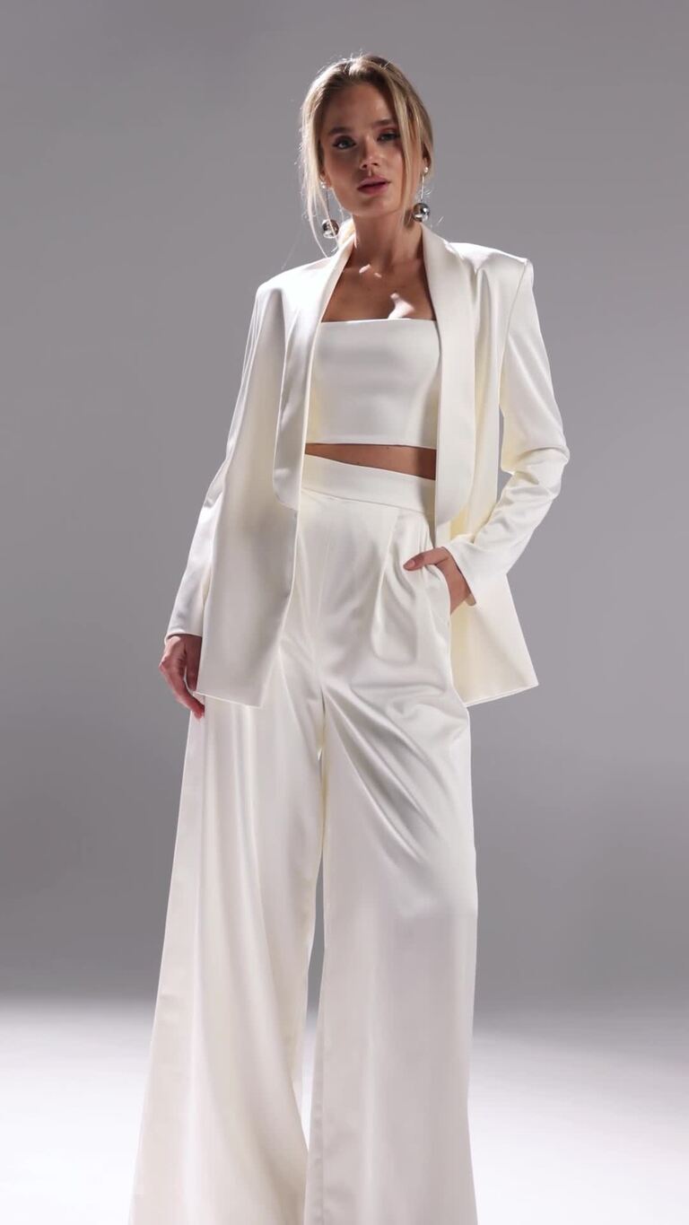 Andrea 3-Piece Satin Bridal Suit with Palazzo Pants