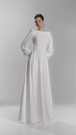 Camalia Boat Neck Crepe Long Sleeve Wedding Dress preview video # 2