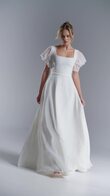 Edda Minimalist Crepe Wedding Dress with Chiffon Sleeves preview video # 2