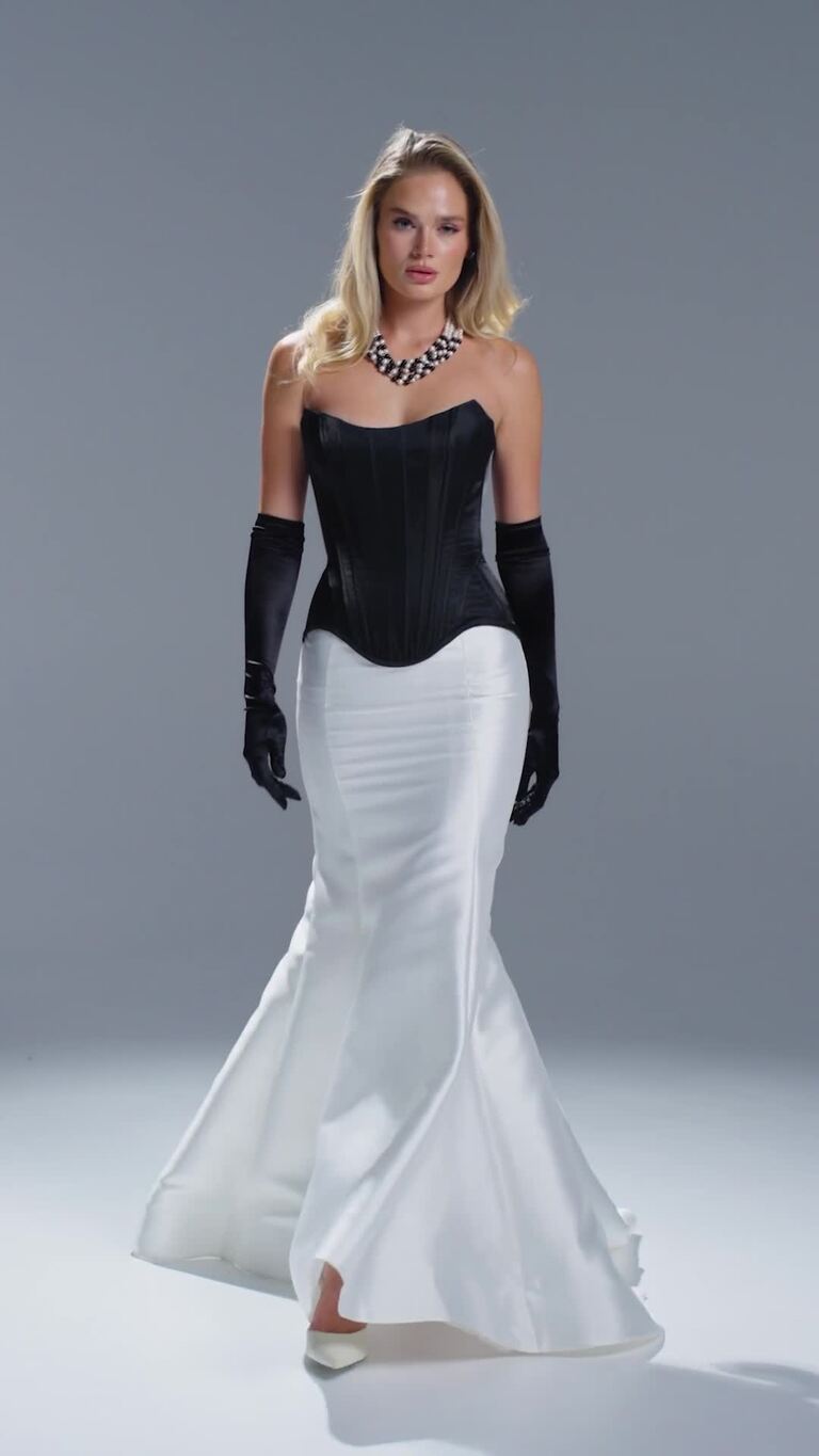 Pina Structured Black and White Evening Dress