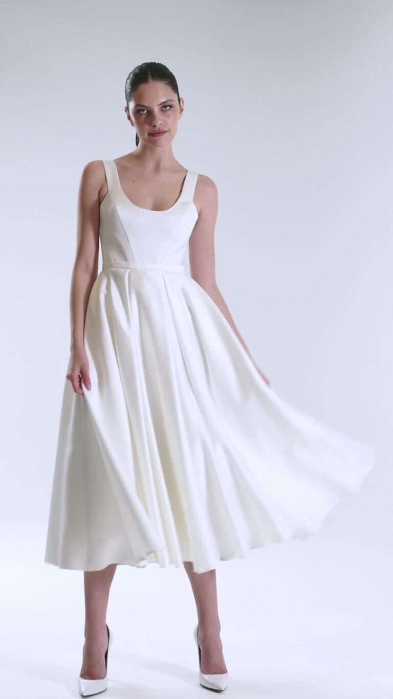 Barbara Midi Ivory Satin Corset Wedding Dress