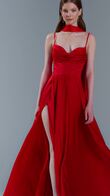 Ingrid Red Silk Corset Evening Gown with Slit preview video # 2